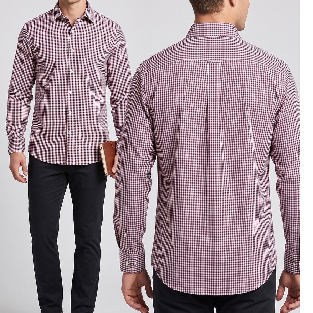 Club Room Regular Fit Mens Red White Check Shirt Small 14 14 1/2